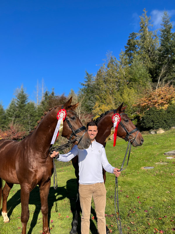 Aaron Janicki with two ribbon-winning horses